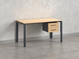 Стол прямой с подвесной тумбой 2 ящика, П-опора 1600x600x750 RM039-16x6 Вяз Швейцарский светлый/Серый