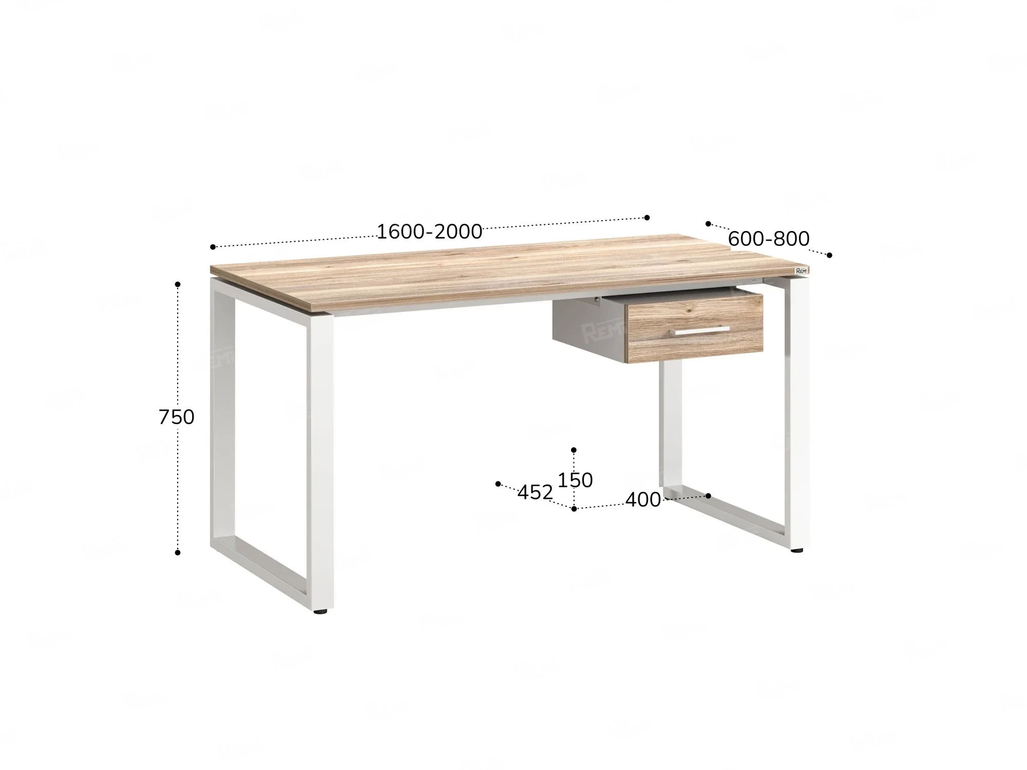 Стол прямой с подвесной тумбой, О-опора 1600x700x750 RM036-16x7 Дуб Маувелла/Белый