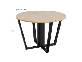 Круглый стол на U-образных опорах 1200x1200x750 RM188-12x12 Вяз Швейцарский светлый/Черный