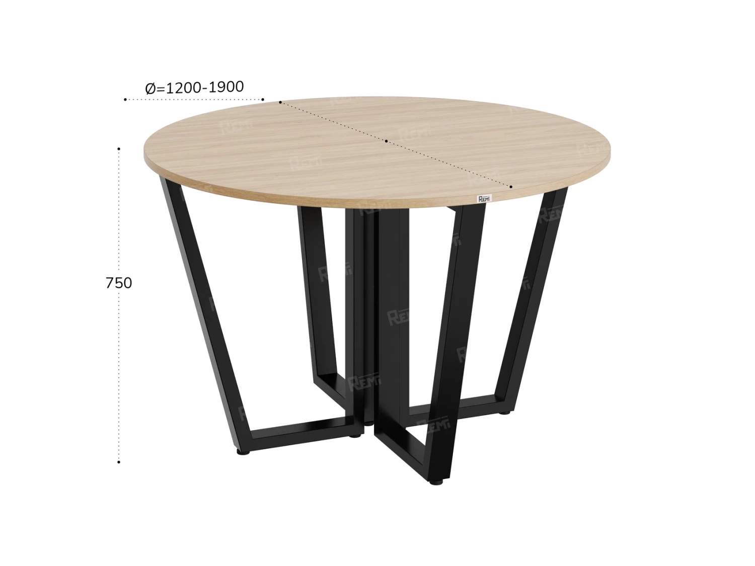 Круглый стол на U-образных опорах 1200x1200x750 RM188-12x12 Вяз Швейцарский светлый/Черный