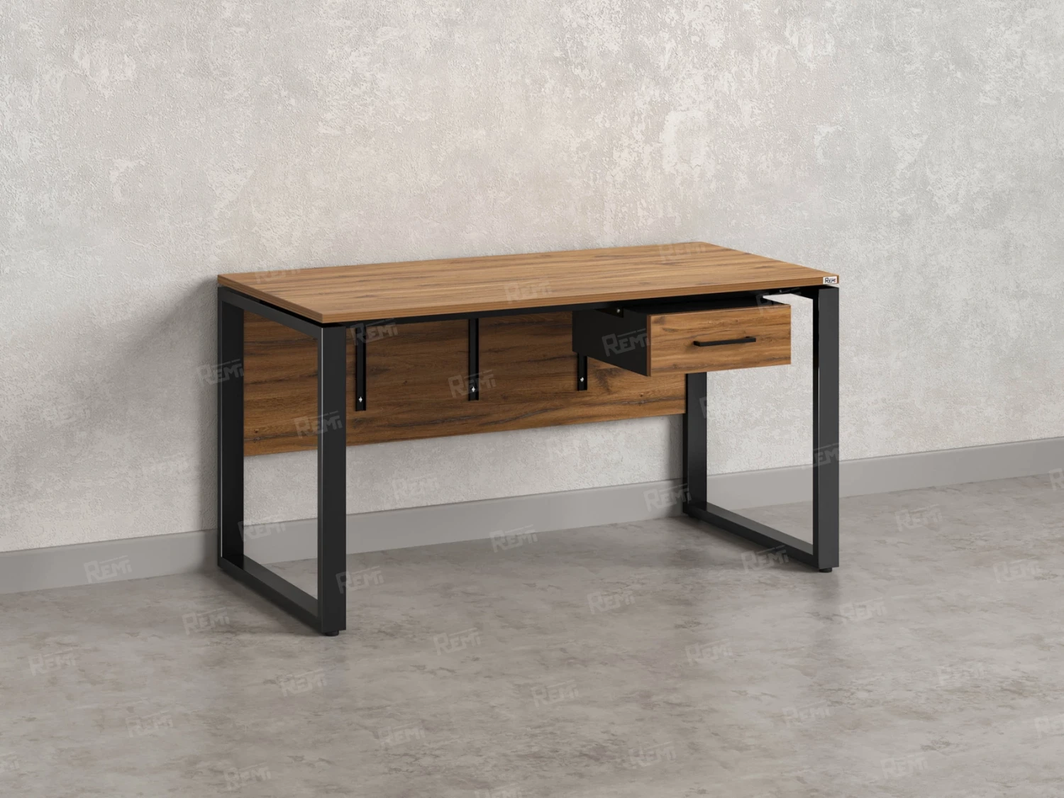 Стол прямой, подвесная тумба, ЛДСП экран, О-опора 1600x700x750 RM032-16x7 Дуб Юстус/Черный