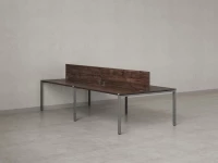 Бенч-система, 4 рабочих места, на П-образных опорах, 2 ЛДСП экранов 3600x1600x750 RM166-4-18x16 Дуб Апрельский шоколад/Серый