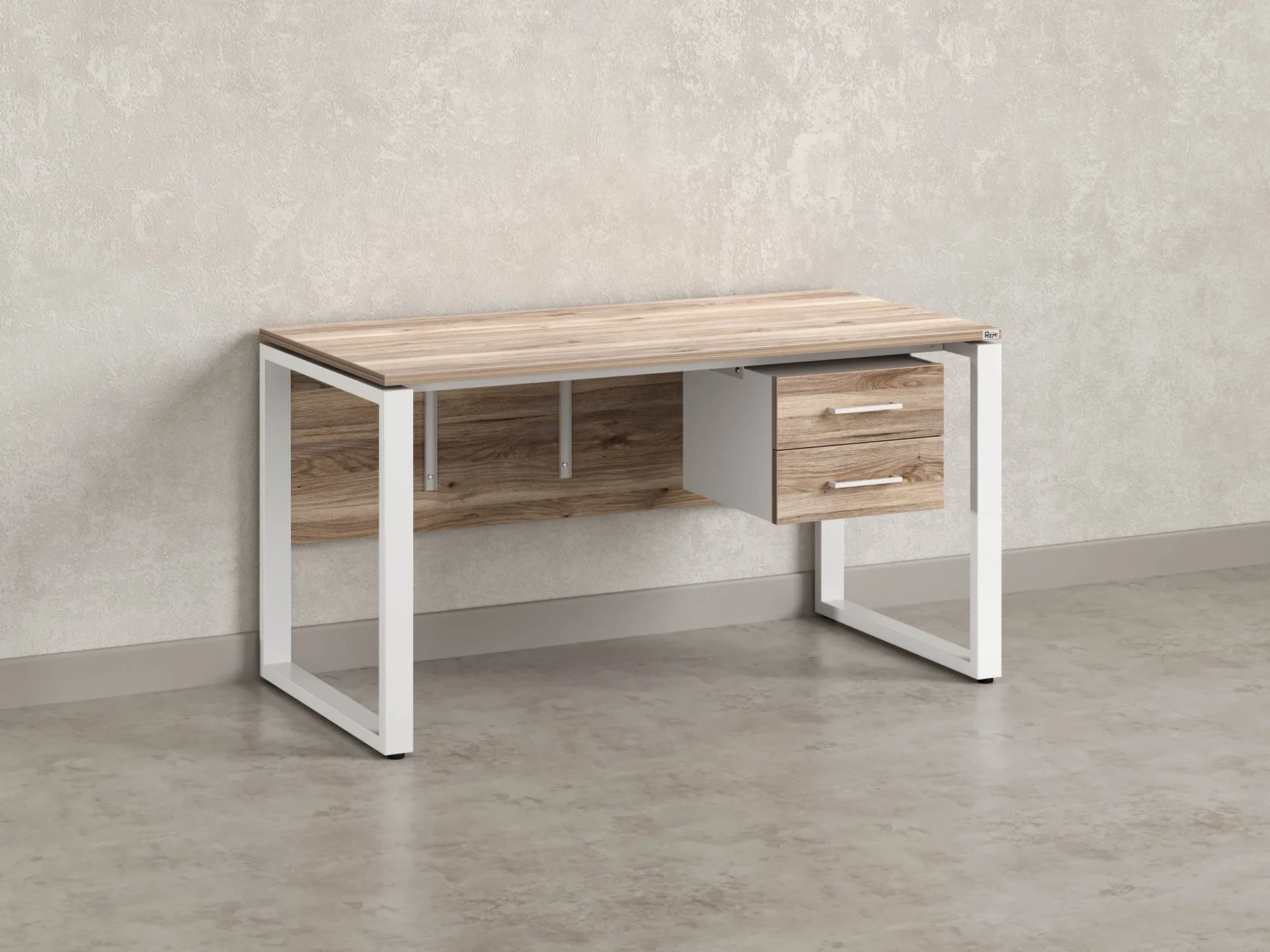 Стол прямой, подвесная тумба, ЛДСП экран, О-опора 2000x700x750 RM033-20x7 Дуб Маувелла/Белый