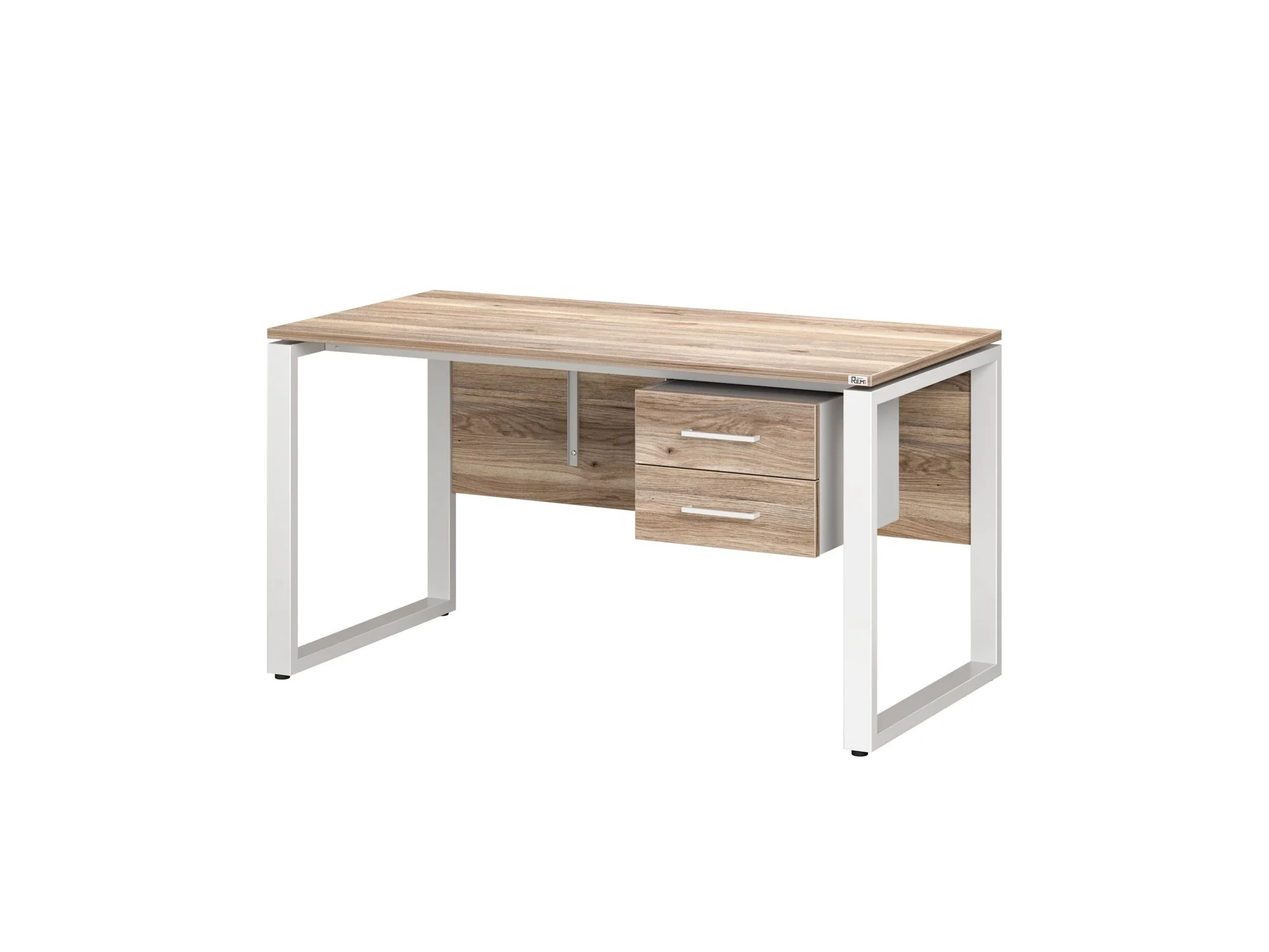 Стол прямой, подвесная тумба, ЛДСП экран, О-опора 2000x700x750 RM033-20x7 Дуб Маувелла/Белый