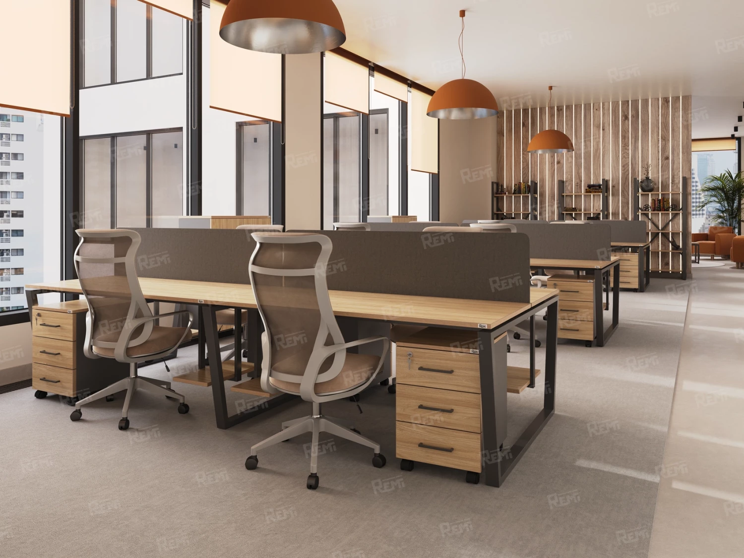 Стол прямой, подвесная тумба, ЛДСП экран, П-опора 1600x800x750 RM030-16x8 Вяз Швейцарский светлый/Серый