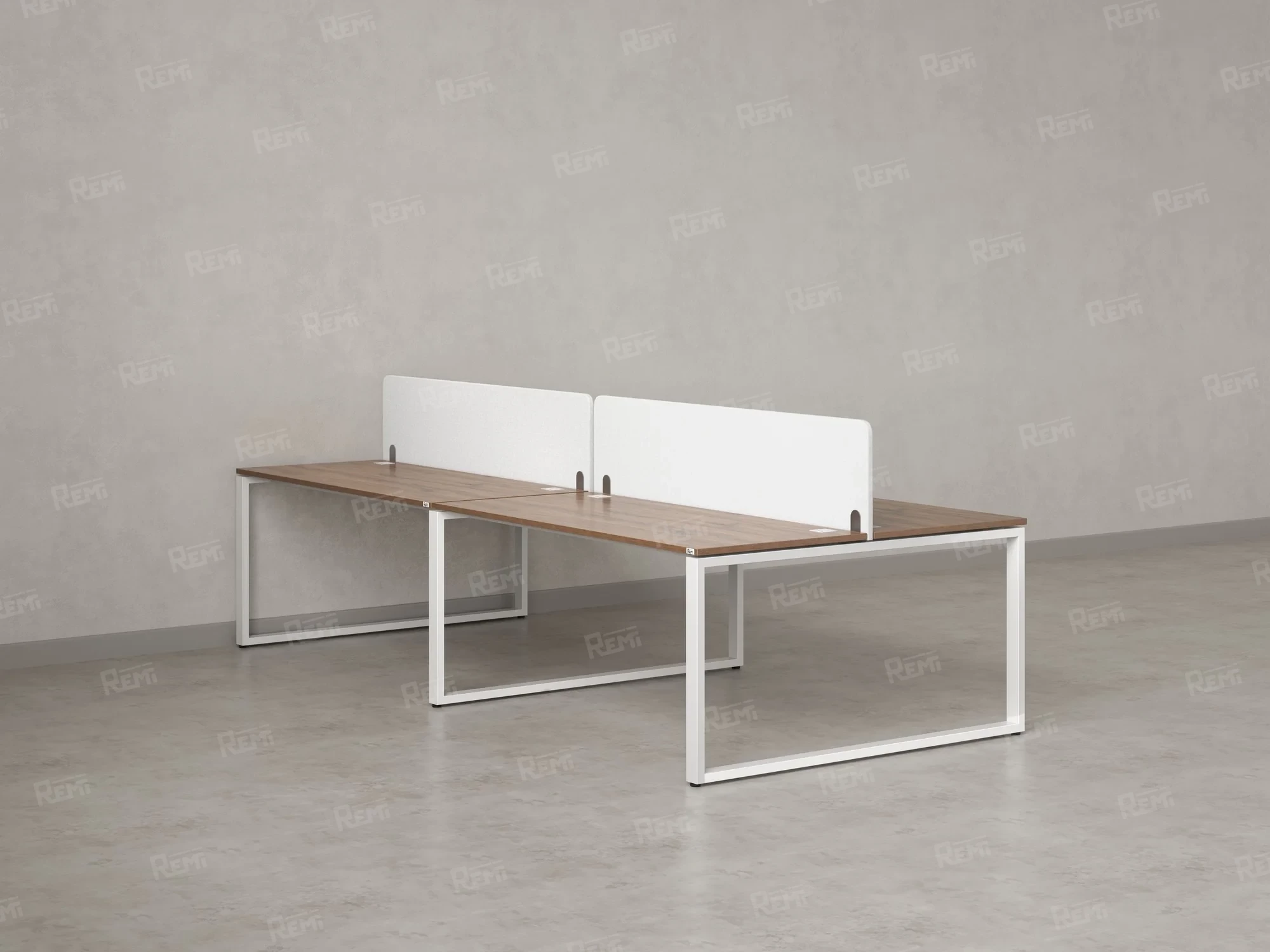 Бенч-система, 4 рабочих места, на О-образных опорах, 2 тканевых экранов 3600x1200x750 RM170-3-18x12 Дуб Юстус/Белый