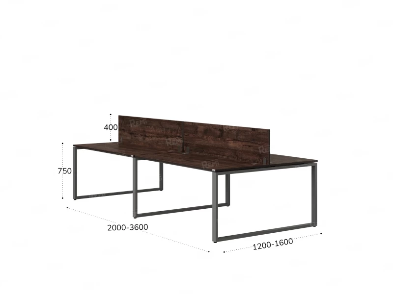Бенч-система, 4 рабочих места, на О-образных опорах, 2 ЛДСП экранов 2400x1400x750 RM170-4-12x14 Дуб Апрельский шоколад/Серый