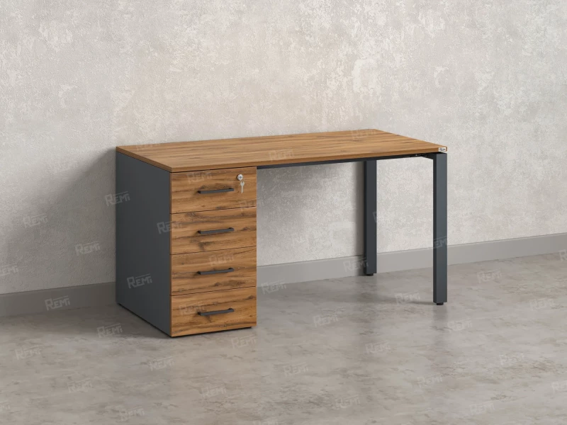 Стол прямой с тумбой на П-образных опоре, левый 1800x700x750 RM102-18x7 Юстус/Серый