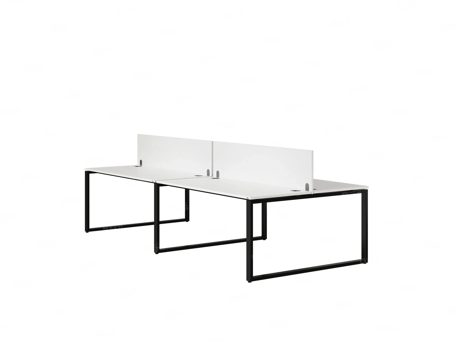 Бенч-система, 4 рабочих места, на О-образных опорах, 2 ЛДСП экранов 3200x1600x750 RM170-4-16x16 Белый/Черный