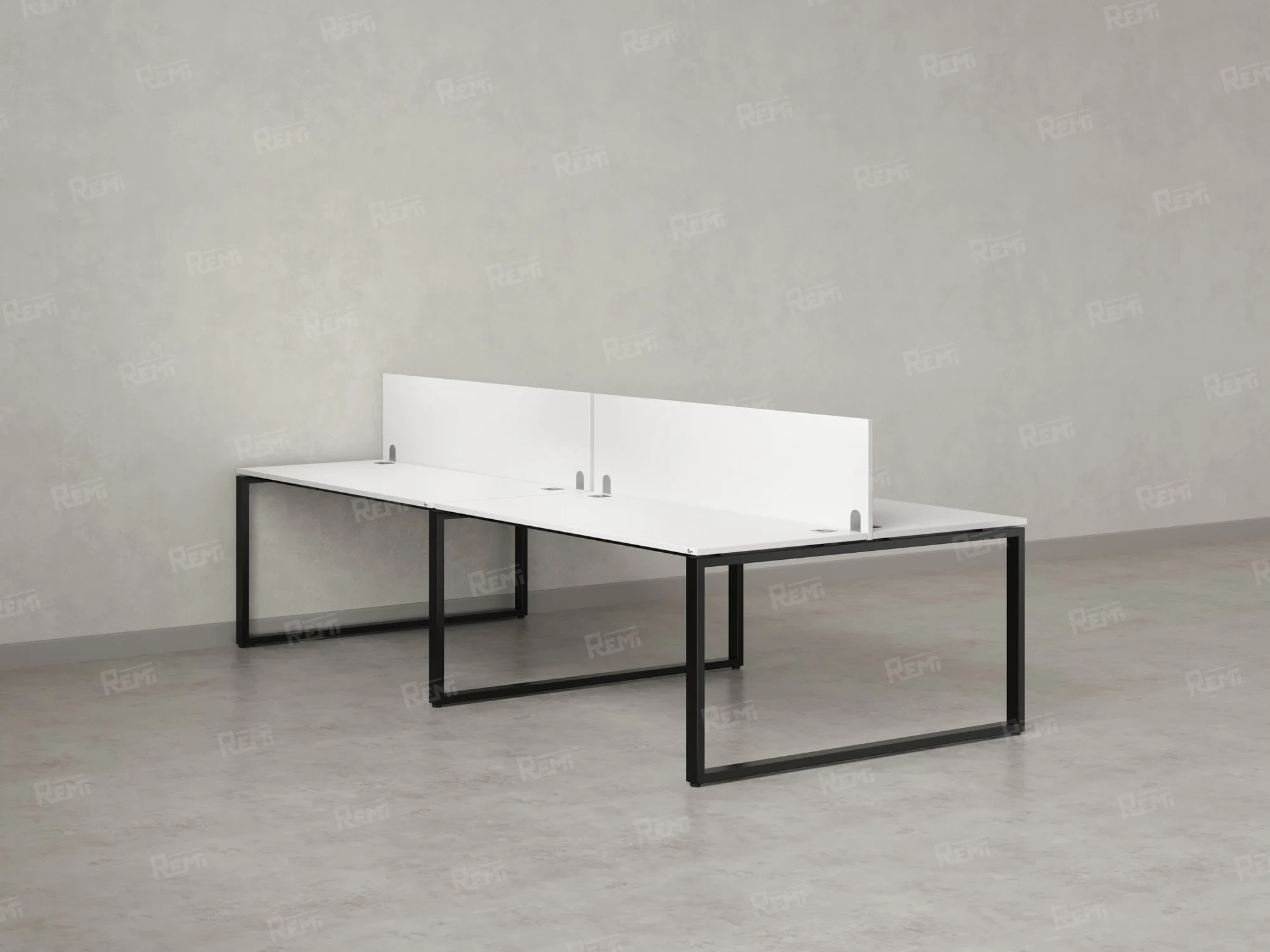 Бенч-система, 4 рабочих места, на О-образных опорах, 2 ЛДСП экранов 3200x1600x750 RM170-4-16x16 Белый/Черный