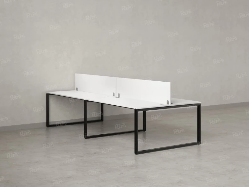 Бенч-система, 4 рабочих места, на О-образных опорах, 2 ЛДСП экранов 3200x1600x750 RM170-4-16x16 Белый/Черный