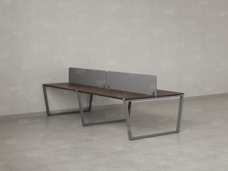 Бенч-система, 4 рабочих места, на U-образных опорах, 2 тканевых экранов 3200x1200x750 RM173-3-16x12 Дуб Апрельский шоколад/Серый