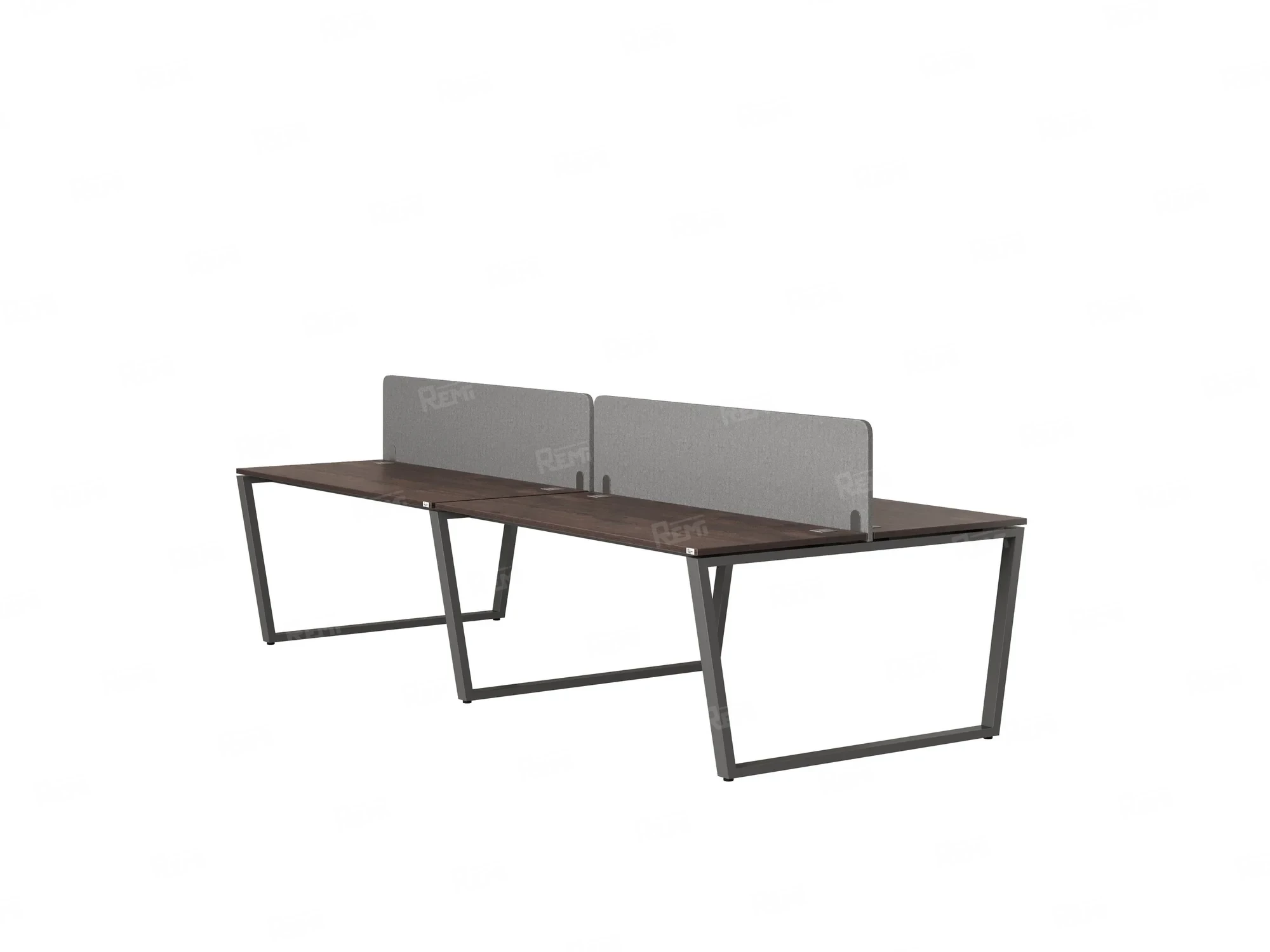 Бенч-система, 4 рабочих места, на U-образных опорах, 2 тканевых экранов 3200x1200x750 RM173-3-16x12 Дуб Апрельский шоколад/Серый