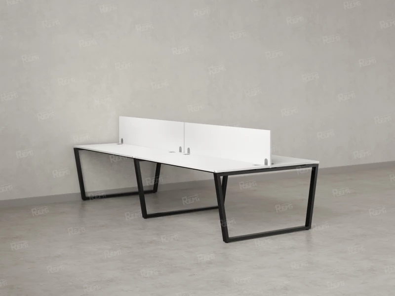 Бенч-система, 4 рабочих места, на U-образных опорах, 2 ЛДСП экранов 2000x1400x750 RM173-4-10x14 Белый/Черный