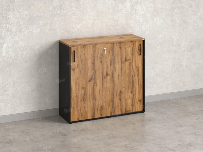 Низкий шкаф-купе, 3 полки, на регулируемых опорах 1200x420x1100 RM129-120x42 Дуб Юстус/Черный