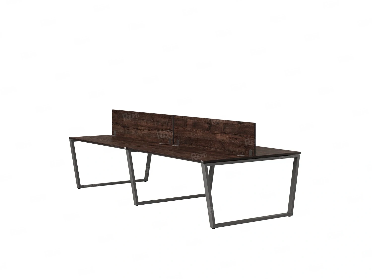 Бенч-система, 4 рабочих места, на U-образных опорах, 2 ЛДСП экранов 3600x1600x750 RM173-4-18x16 Дуб Апрельский шоколад/Серый