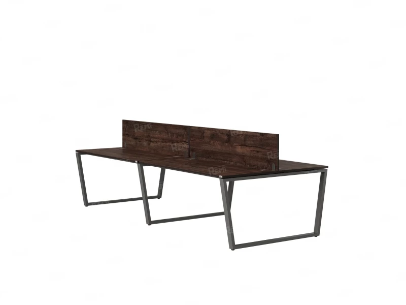 Бенч-система, 4 рабочих места, на U-образных опорах, 2 ЛДСП экранов 3600x1600x750 RM173-4-18x16 Дуб Апрельский шоколад/Серый