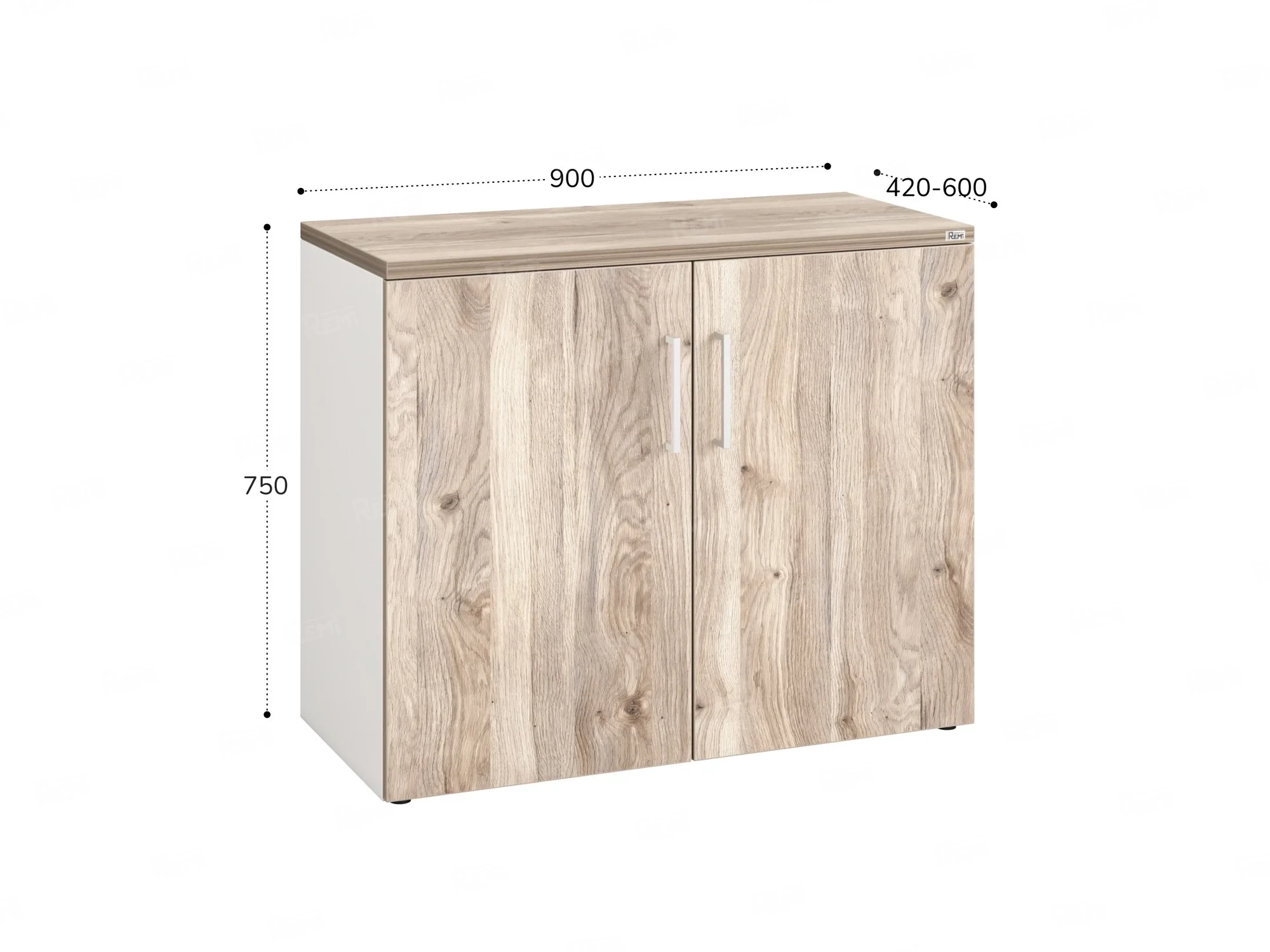 Шкаф низкий распашной, регулируемые опоры, 2 уровня 900x420x750 RM148-90x42 Дуб Маувелла/Белый