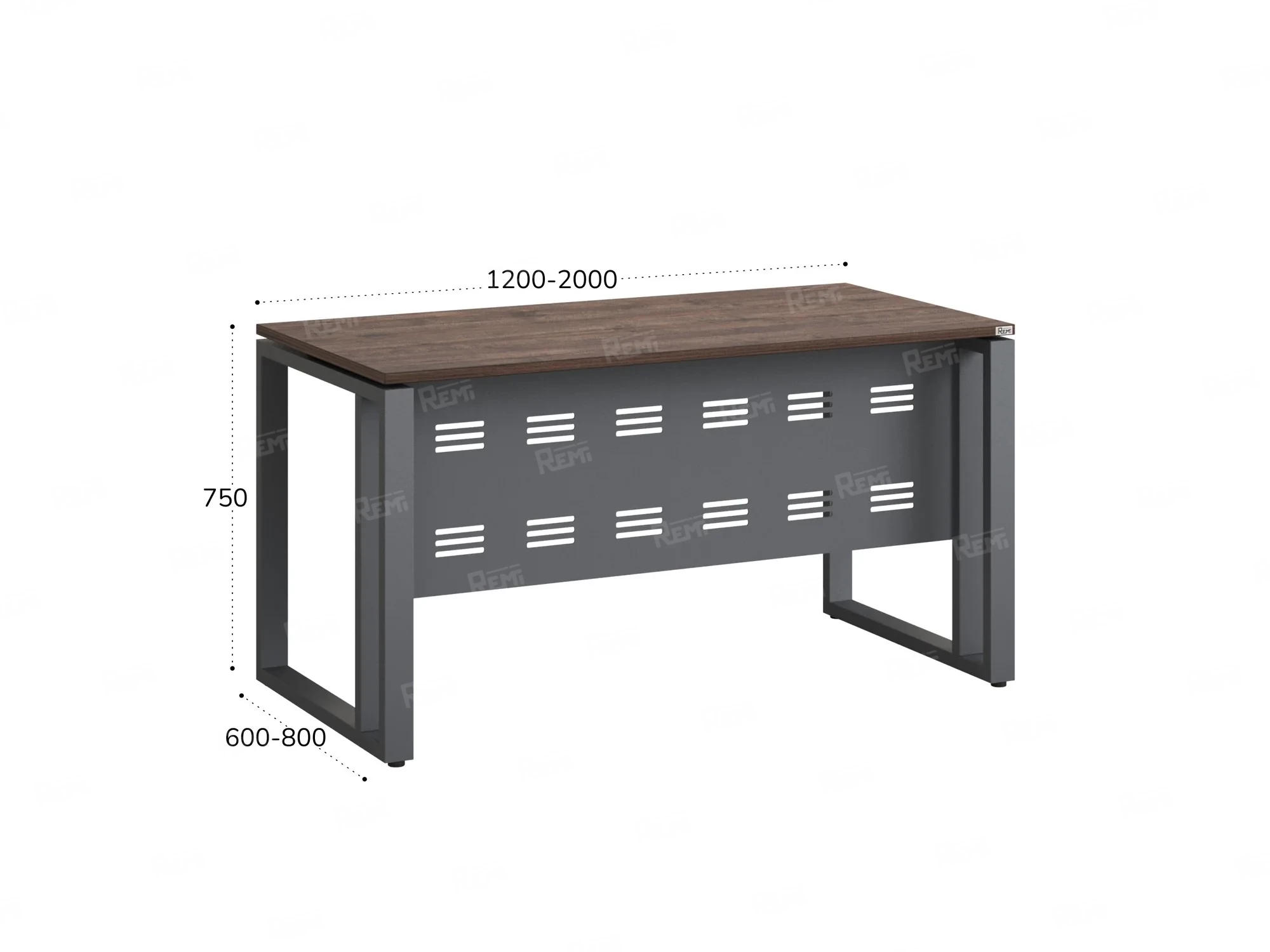 Стол прямой на О-образных опорах с металлическим экраном 1200x800x750 RM042-12x8 Дуб Апрельский шоколад/Серый