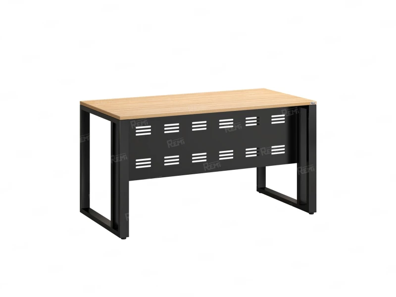 Стол прямой на О-образных опорах с металлическим экраном 2000x900x750 RM042-20x9 Вяз Швейцарский светлый/Черный