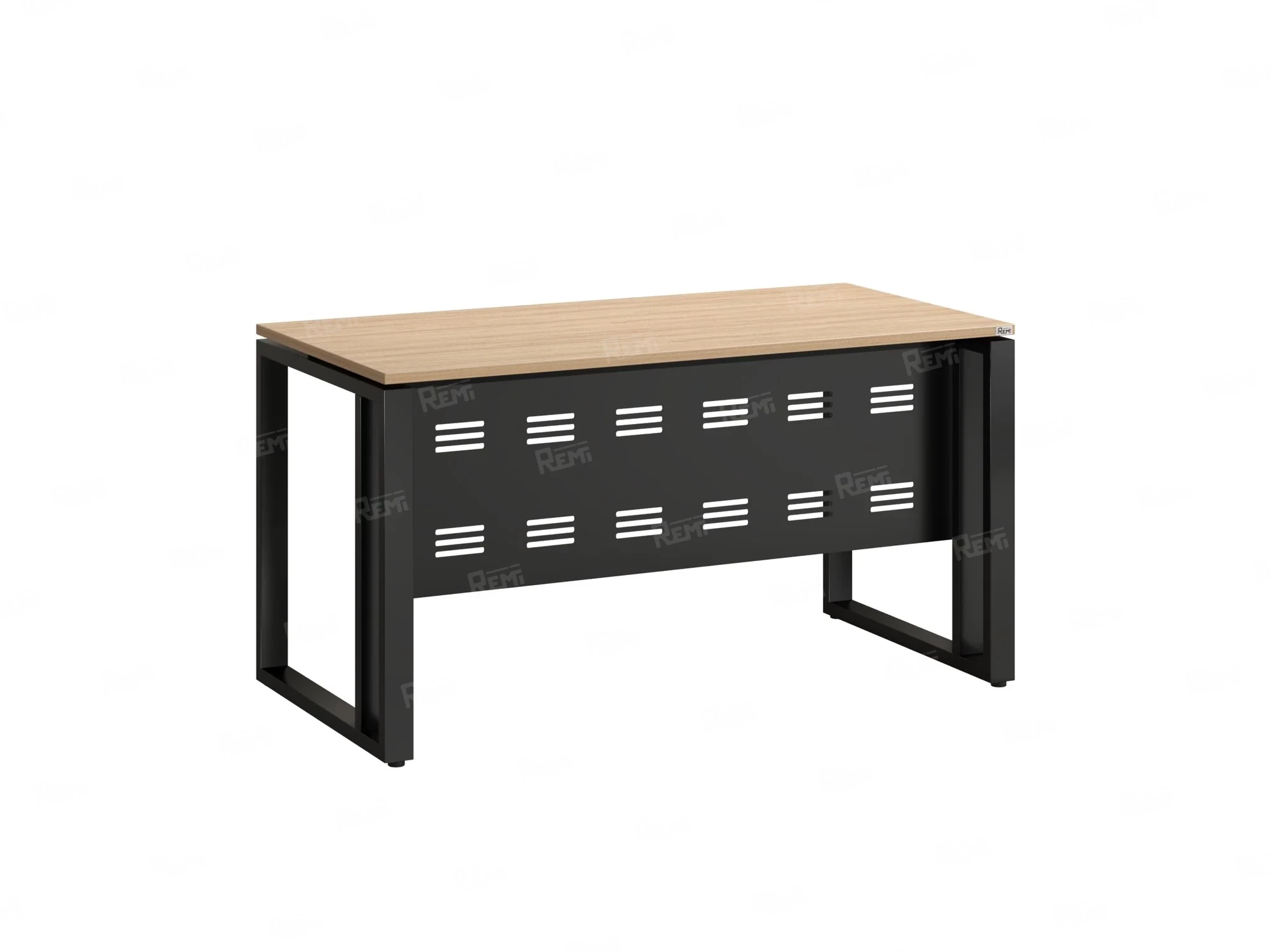 Стол прямой на О-образных опорах с металлическим экраном 2000x900x750 RM042-20x9 Вяз Швейцарский светлый/Черный