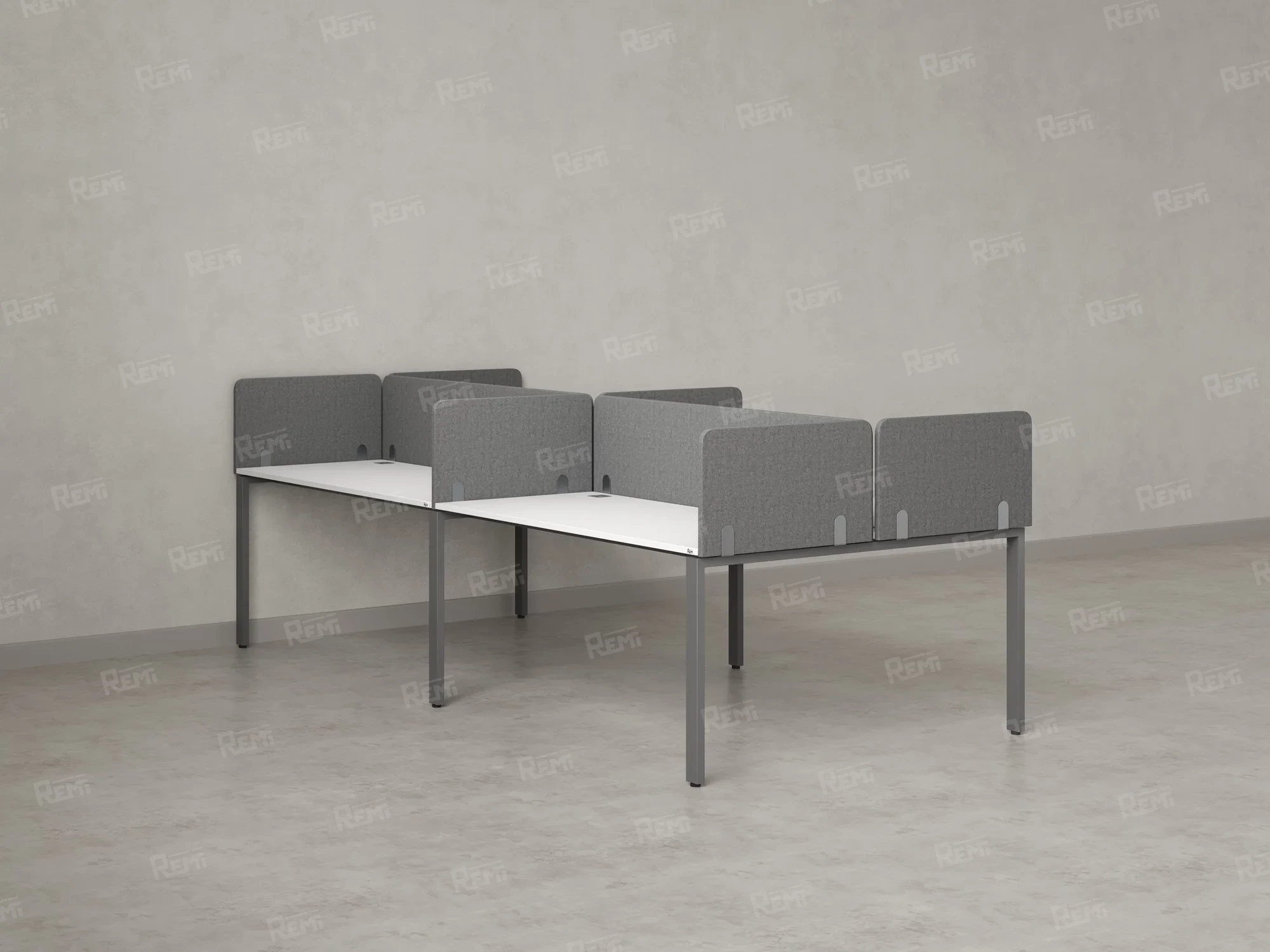 Бенч-система, 4 рабочих места, на П-образных опорах, 8 тканевых экранов 3200x1600x750 RM166-1-16x16 Белый/Серый