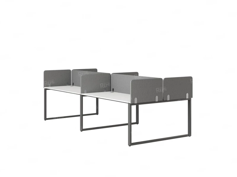 Бенч-система, 4 рабочих места, на О-образных опорах, 8 тканевых экранов 2000x1400x750 RM170-1-10x14 Белый/Серый