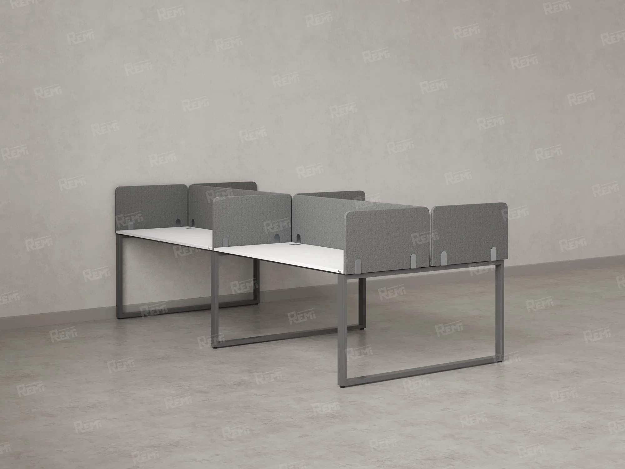 Бенч-система, 4 рабочих места, на О-образных опорах, 8 тканевых экранов 2000x1400x750 RM170-1-10x14 Белый/Серый