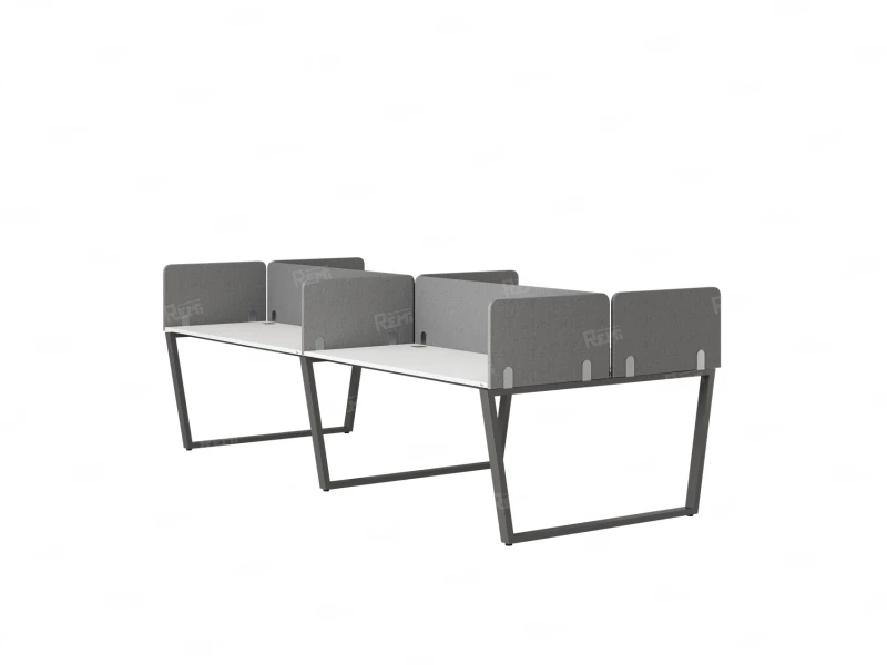 Бенч-система, 4 рабочих места, на U-образных опорах, 8 тканевых экранов 2800x1200x750 RM173-1-14x12 Белый/Серый