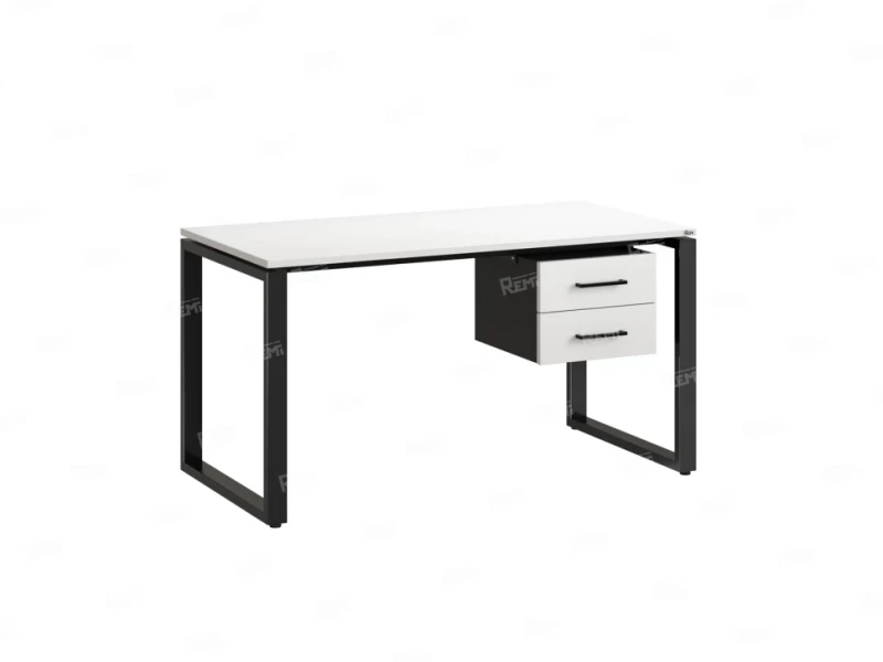 Стол прямой с подвесной тумбой 2 ящика, О-опора 1800x800x750 RM037-18x8 Белый/Черный