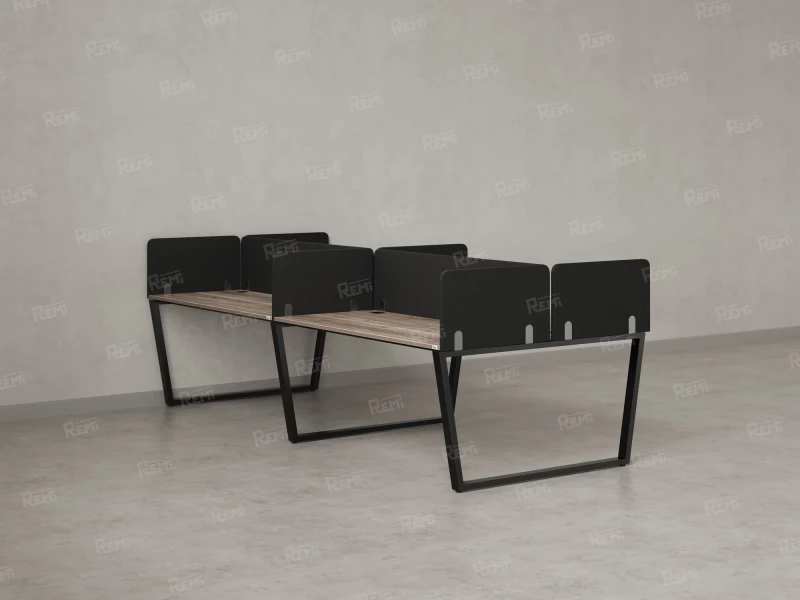 Бенч-система, 4 рабочих места, на U-образных опорах, 8 тканевых экранов 3600x1200x750 RM173-1-18x12 Дуб Маувелла/Черный