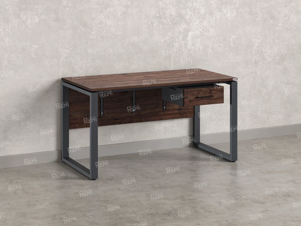 Стол прямой, подвесная тумба, ЛДСП экран, О-опора 1800x600x750 RM032-18x6 Дуб Апрельский шоколад/Серый