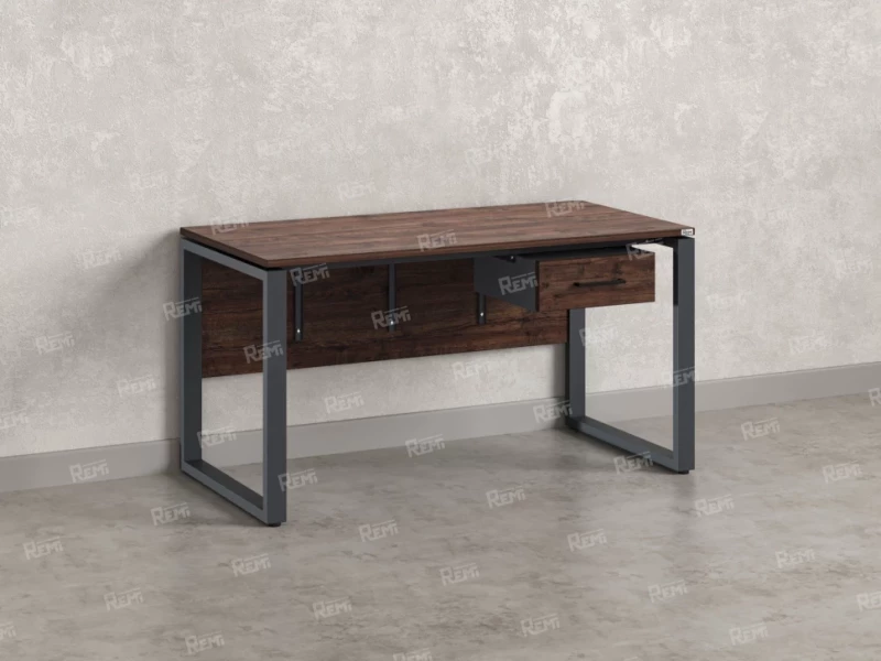 Стол прямой, подвесная тумба, ЛДСП экран, О-опора 1800x600x750 RM032-18x6 Дуб Апрельский шоколад/Серый