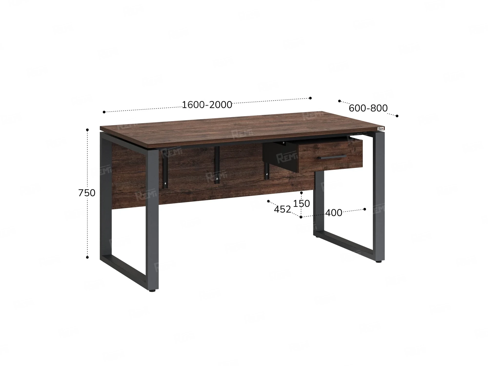 Стол прямой, подвесная тумба, ЛДСП экран, О-опора 1800x600x750 RM032-18x6 Дуб Апрельский шоколад/Серый