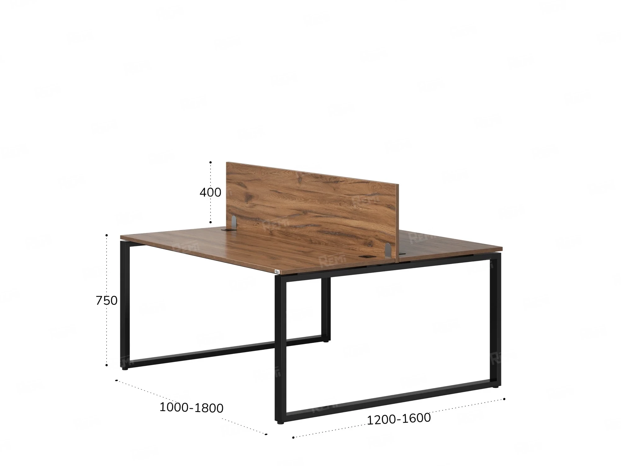 Бенч-система, 2 рабочих места, с одним экраном ЛДСП 1200x1200x750 RM169-2-12x12 Дуб Юстус/Черный