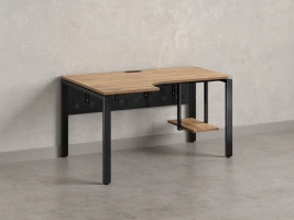 Стол угловой, экран металл, П-опора, левый 1800x900/1200x750, RM059-18x9-12 Дуб Юстус/Черный