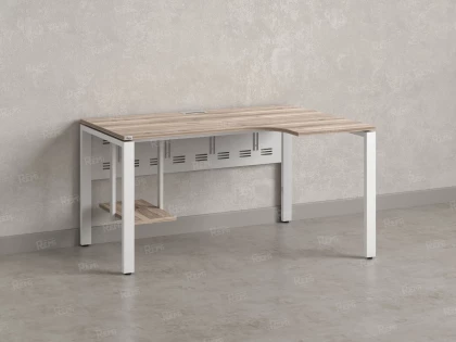Стол угловой, экран металл, П-опора, правый 1600x800/1000x750, RM058-16x8-10 Дуб Маувелла/Белый