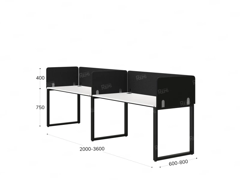 Бенч-система в 1 ряд, 2 рабочих места 5 тканевых экранов 2700x600x750 RM168-1-27x6 Белый/Черный