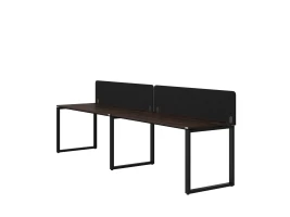 Бенч-система в 1 ряд, 2 рабочих места 2 тканевых экранов 3200x600x750 RM168-3-32x6 Дуб Апрельский шоколад/Черный