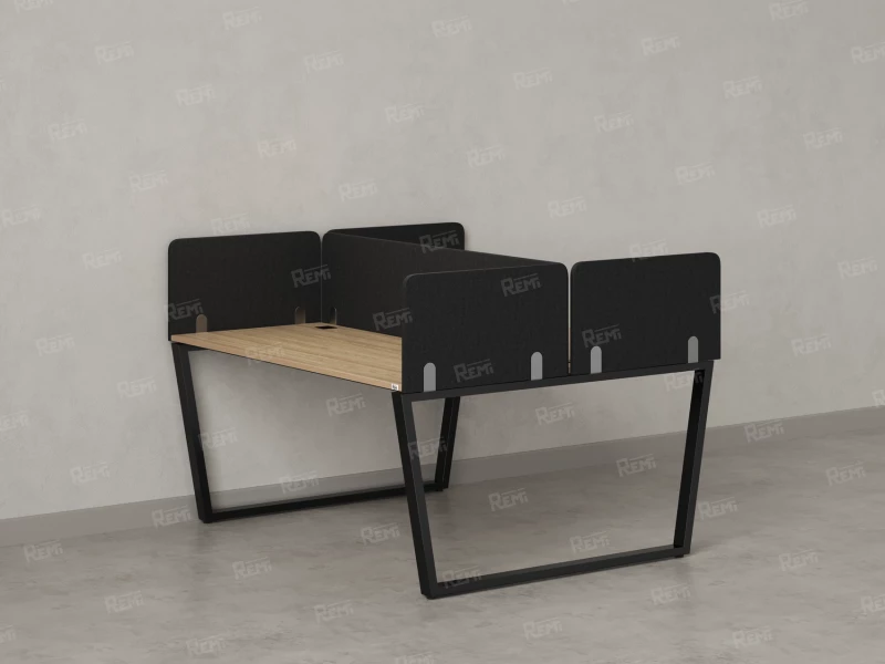 Бенч-система, 2 рабочих места, 5 тканевых экранов 1000x1600x750 RM172-3-10x16 Вяз Швейцарский светлый/Черный