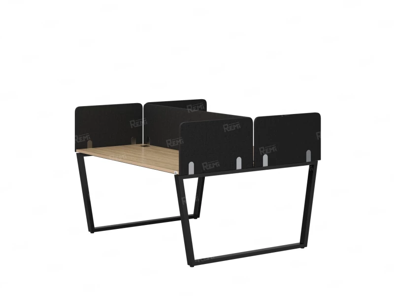 Бенч-система, 2 рабочих места, 5 тканевых экранов 1000x1600x750 RM172-3-10x16 Вяз Швейцарский светлый/Черный