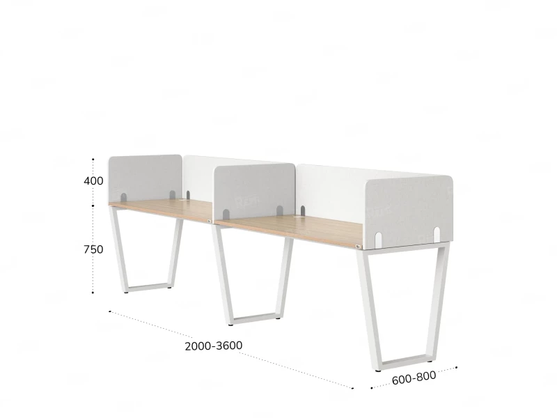 Бенч-система в 1 ряд, 2 рабочих места 5 тканевых экранов 2700x600x750 RM174-1-27x6 Вяз Швейцарский светлый/Белый