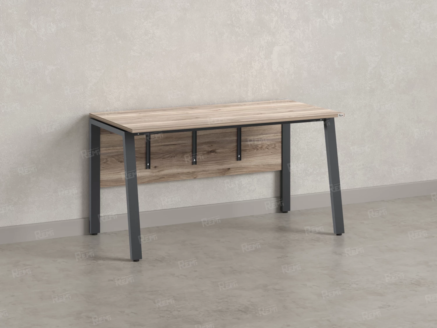 Стол прямой, Л-опора, экран ЛДСП,парящая стол-ца 1400x800x750 RM009-14x8 Дуб Маувелла/Серый