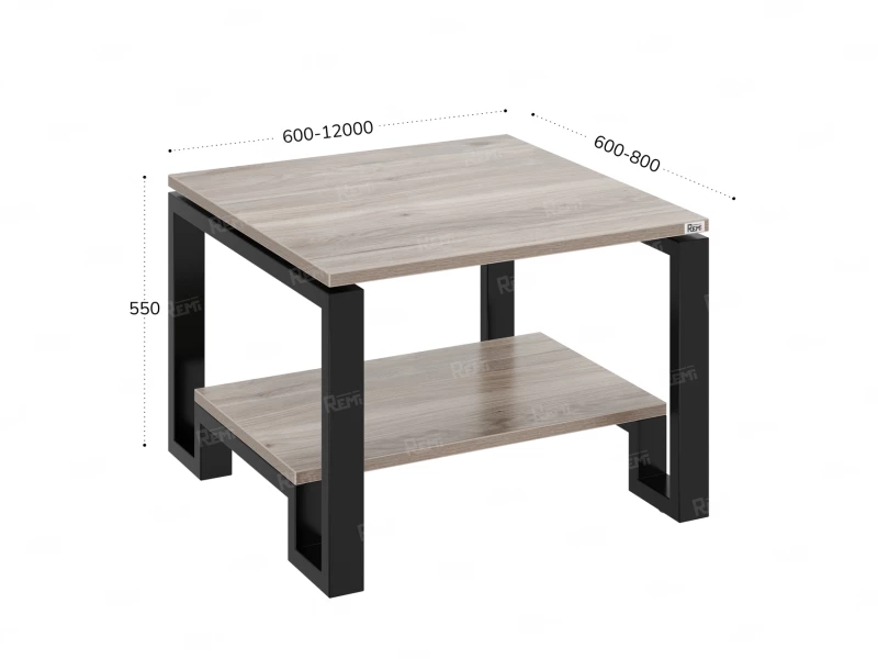 Журнальный стол с полкой 700x600x550 RM181-7x6 Дуб Маувелла/Черный