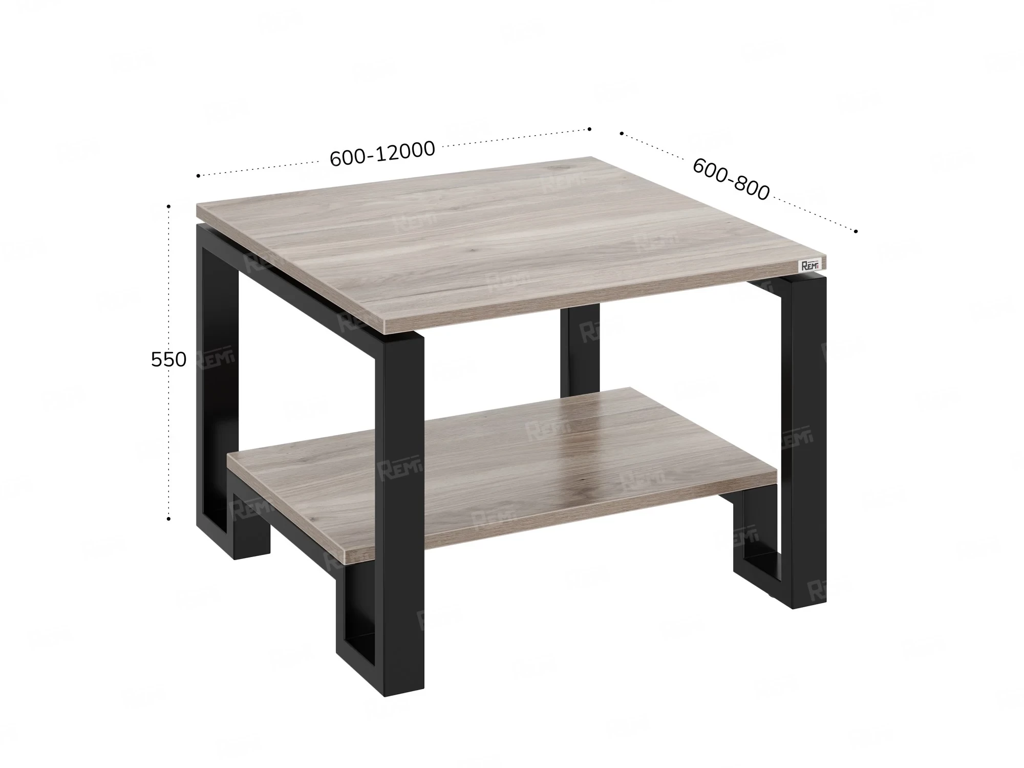 Журнальный стол с полкой 700x600x550 RM181-7x6 Дуб Маувелла/Черный