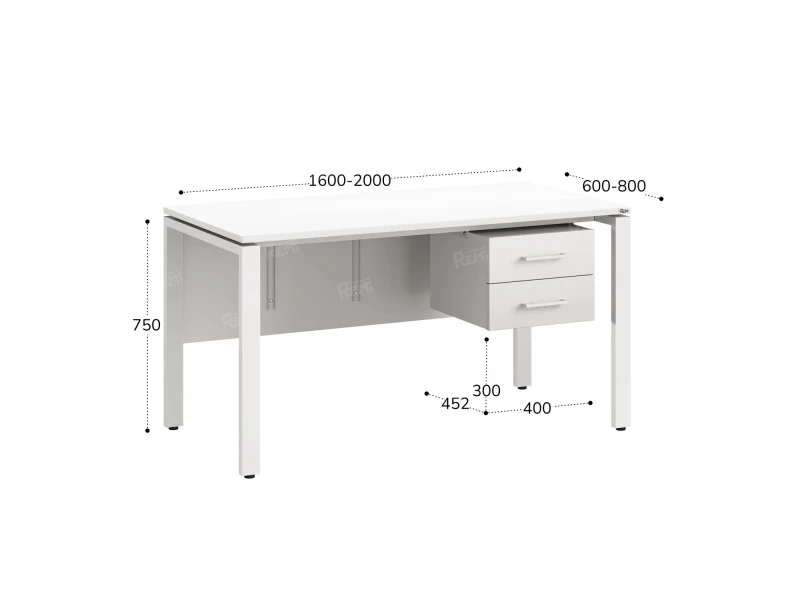 Стол прямой, подвесная тумба, ЛДСП экран, П-опора 2000x800x750 RM031-20x8 Белый/Белый