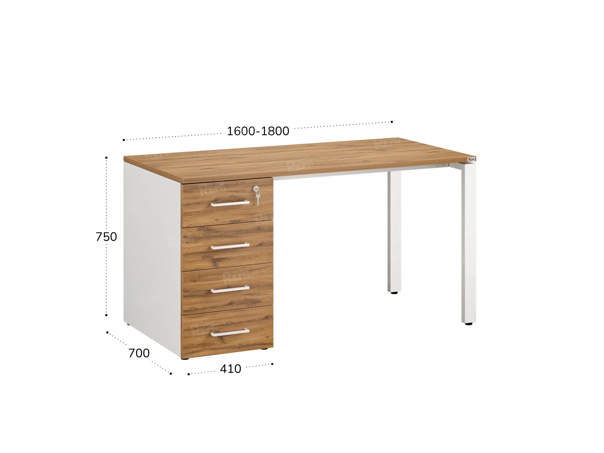 Стол прямой с тумбой на П-образных опоре, левый 1800x700x750 RM102-18x7 Юстус/Белый