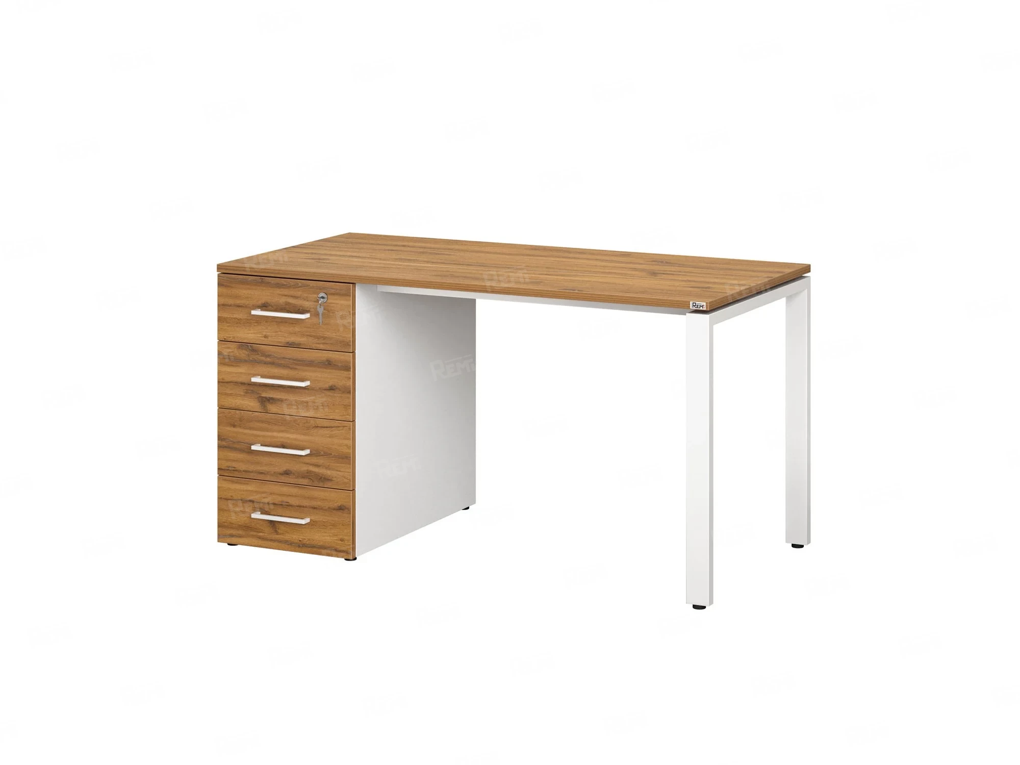 Стол прямой с тумбой на П-образных опоре, левый 1800x700x750 RM102-18x7 Юстус/Белый