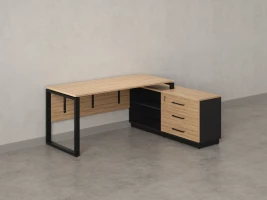Стол прямой с тумбой R, ЛДСП экран, О-опора 1800x600x750 RM012R-18x6 Вяз Швейцарский светлый/Черный