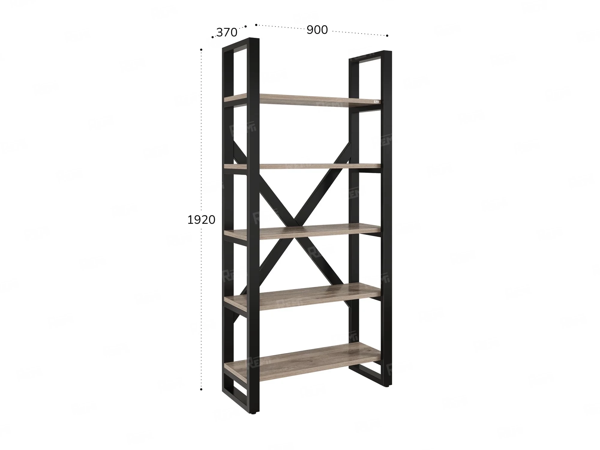 Стеллаж, 5 уровней 900x370x1920 RM131-90x37 Дуб Маувелла/Черный